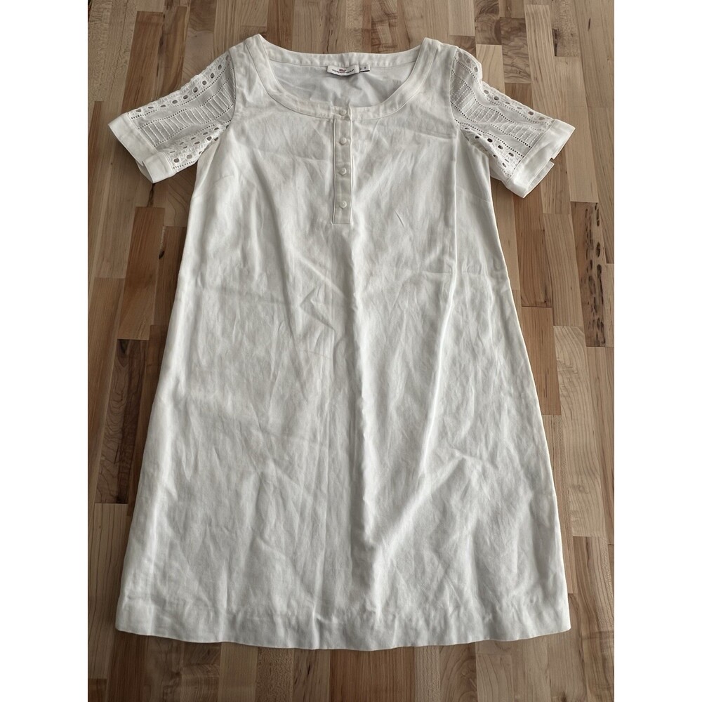 Vineyard Vines Short Sleeve Mini Sheath Dress Cotton/Linen White Eyelet Size 2